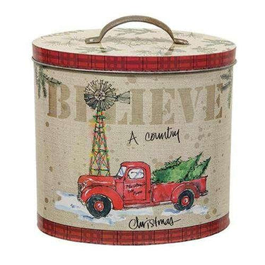 Country Christmas Oval Tin With Lid - The Fox Decor